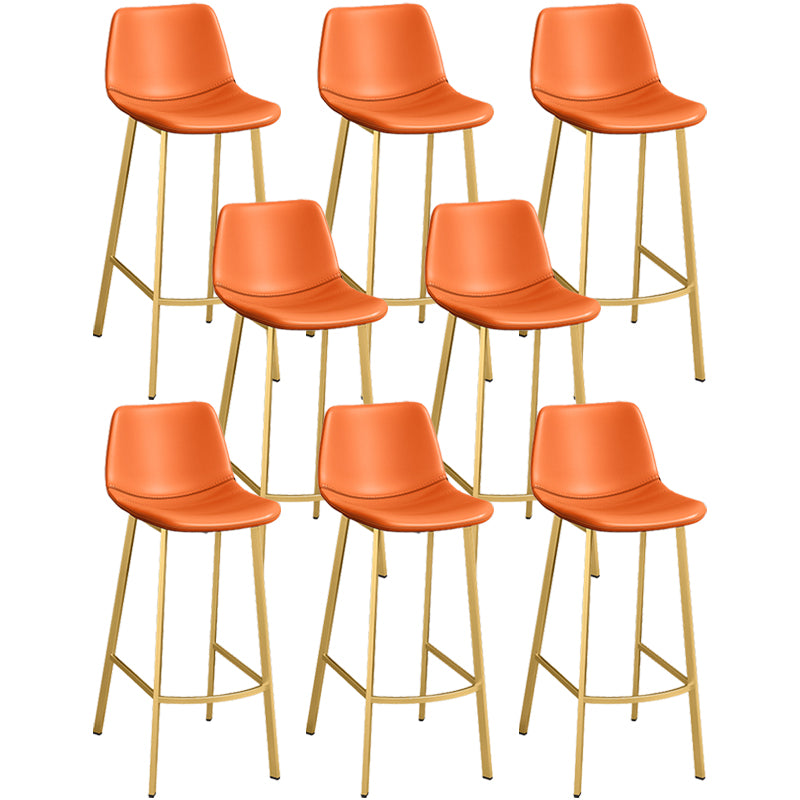 Glam Leather Upholstered Bar Stool Armless Low Back Stool with Gold Metal Legs