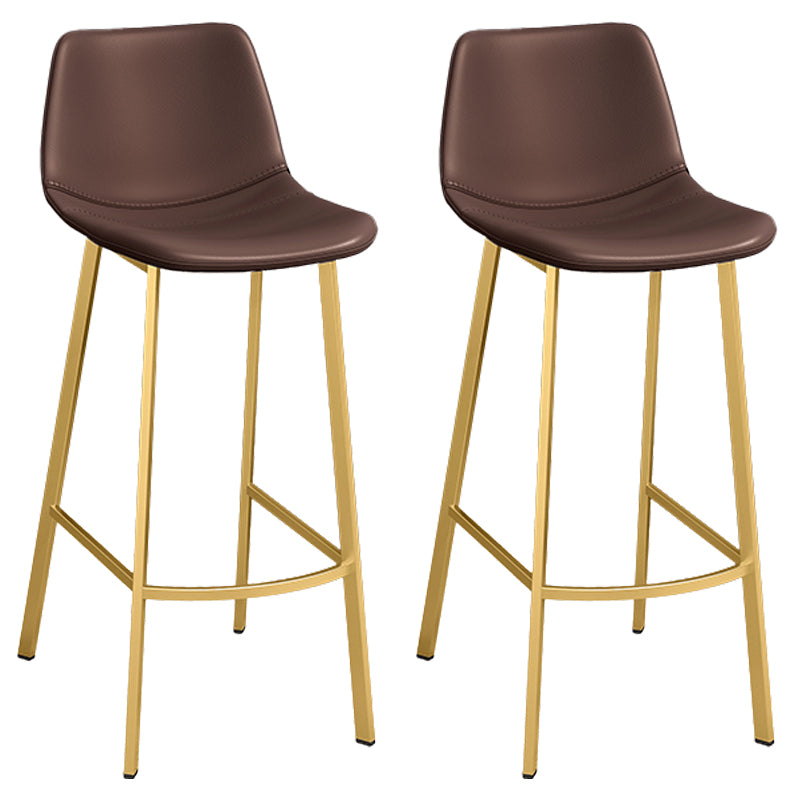 Glam Leather Upholstered Bar Stool Armless Low Back Stool with Gold Metal Legs