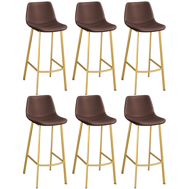 Glam Leather Upholstered Bar Stool Armless Low Back Stool with Gold Metal Legs