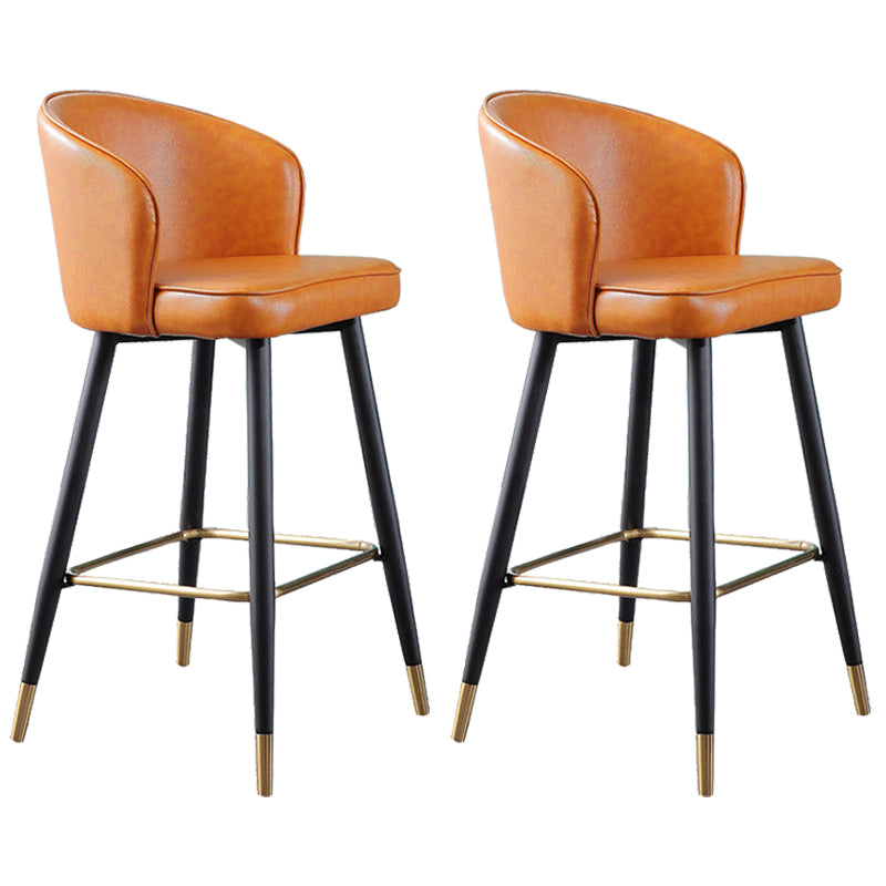 Leather Counter Stool Scandinavian Style Armed Low Back Stools for Home