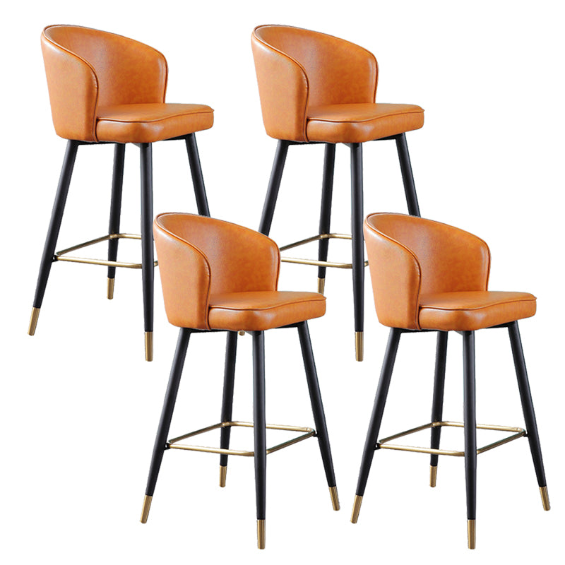 Leather Counter Stool Scandinavian Style Armed Low Back Stools for Home