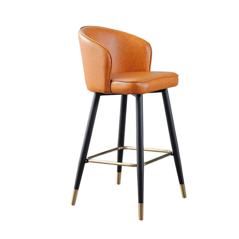 Leather Counter Stool Scandinavian Style Armed Low Back Stools for Home