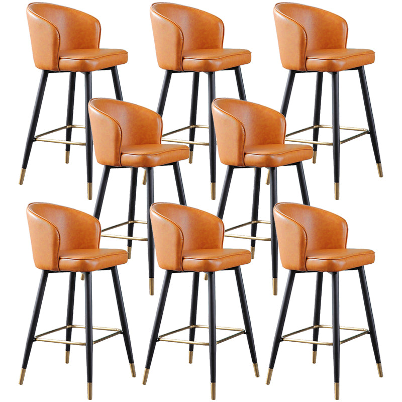 Leather Counter Stool Scandinavian Style Armed Low Back Stools for Home