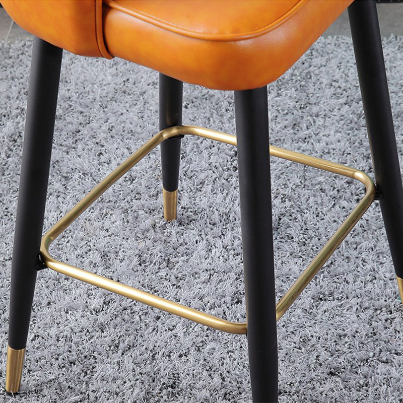 Leather Counter Stool Scandinavian Style Armed Low Back Stools for Home