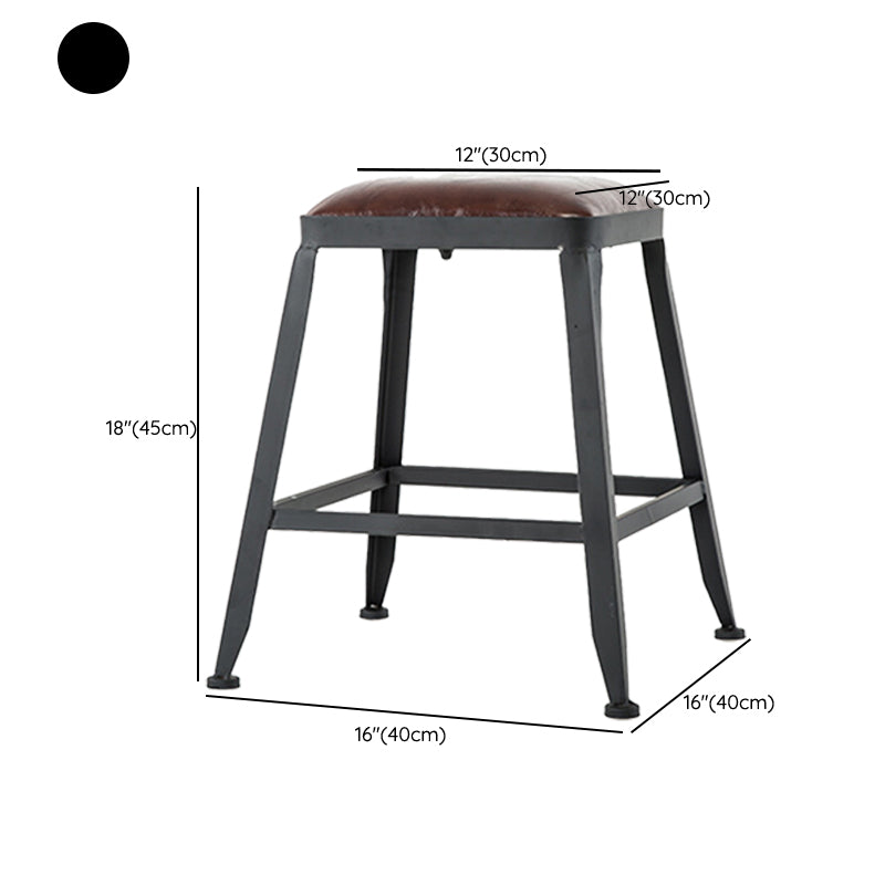 Industrial Armless Counter Stool Iron Bar Stool with Leather Cushion and Footrest