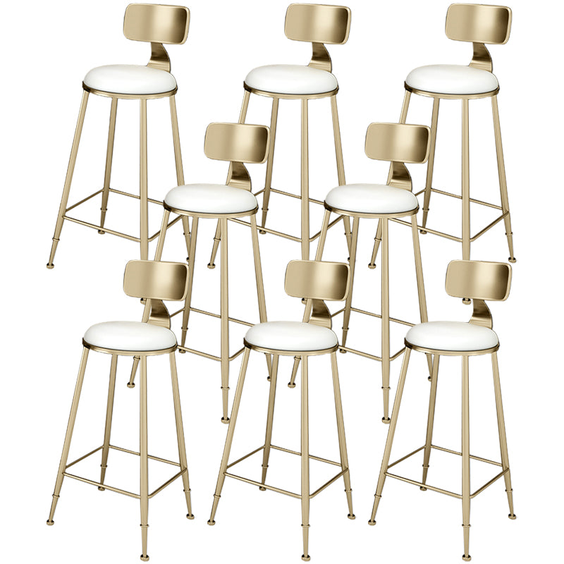 Glam Footrest Indoor Counter Stool Leather Round Dining Stool with Gold Base