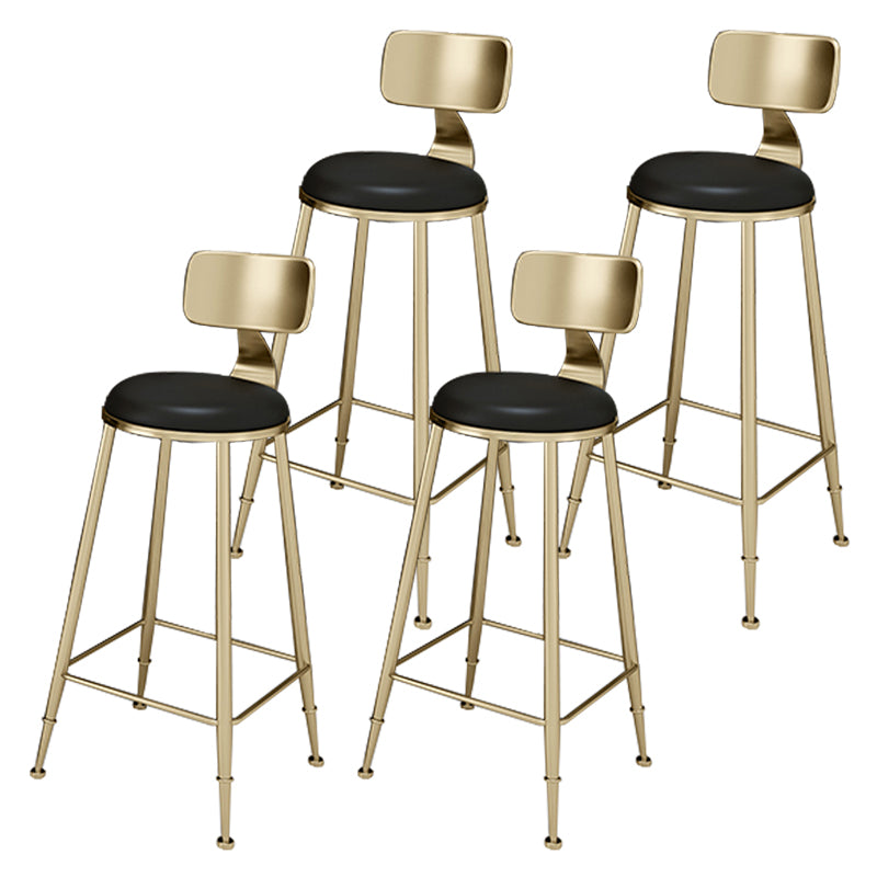 Glam Footrest Indoor Counter Stool Leather Round Dining Stool with Gold Base