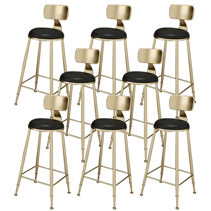 Glam Footrest Indoor Counter Stool Leather Round Dining Stool with Gold Base