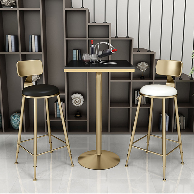 Glam Footrest Indoor Counter Stool Leather Round Dining Stool with Gold Base