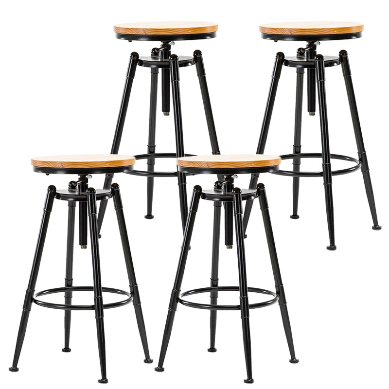 Black Metal Adjustable Height Bar Stool Solid Wood Armless Bar Stool