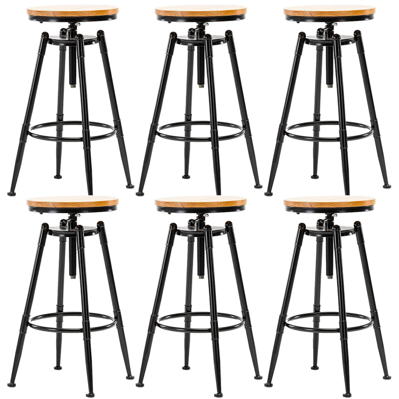 Black Metal Adjustable Height Bar Stool Solid Wood Armless Bar Stool