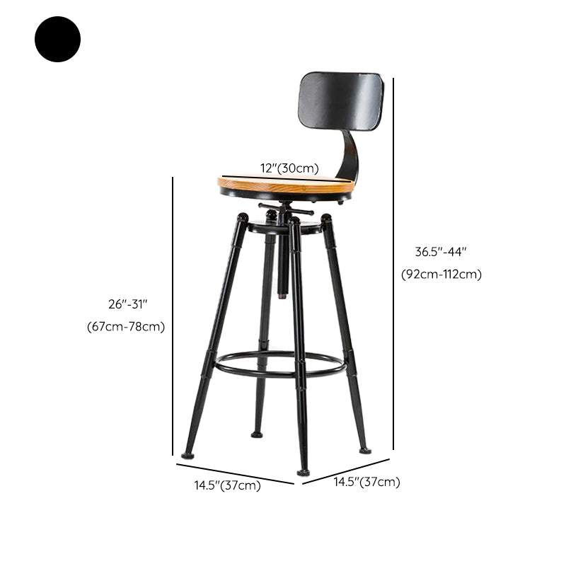 Black Metal Adjustable Height Bar Stool Solid Wood Armless Bar Stool