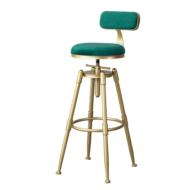 Contemporary Iron Adjustable Height Bar Stool Upholstered Bar Stool with Footrest