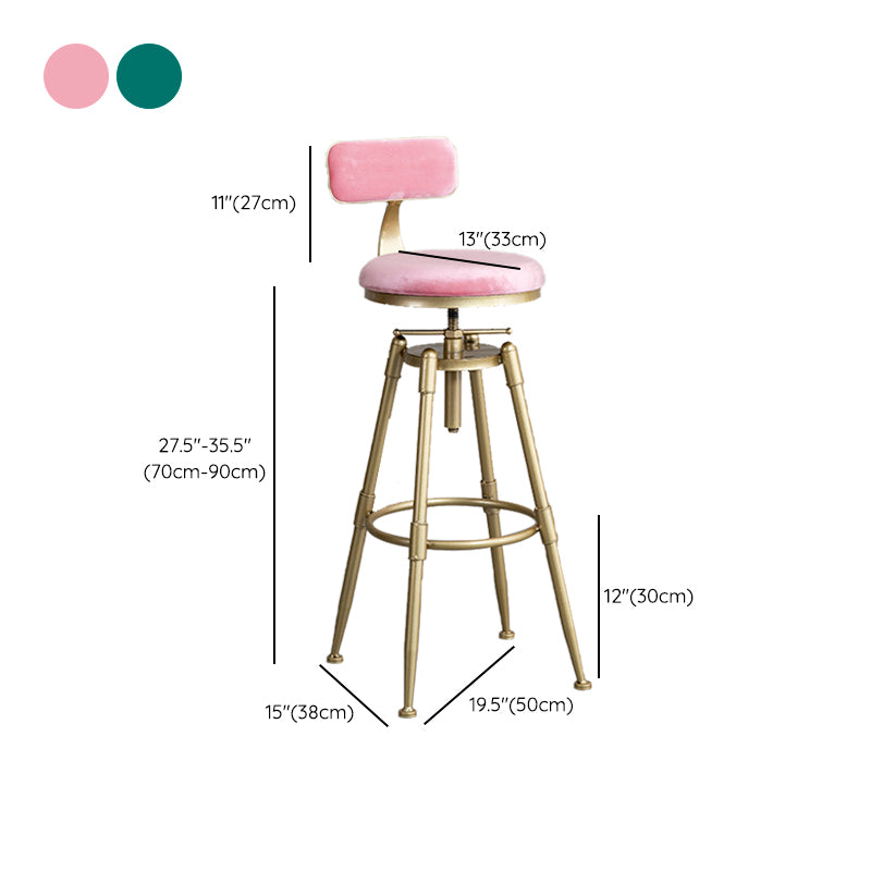 Contemporary Iron Adjustable Height Bar Stool Upholstered Bar Stool with Footrest