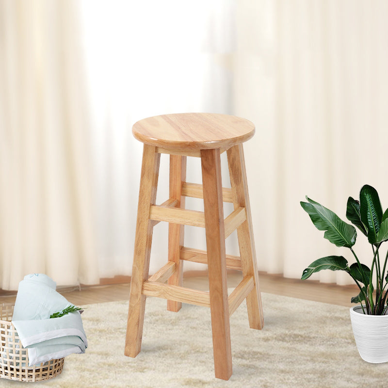 Industrial Armless Counter High Stool Solid Wood Backless Cafe Bar Stool with 4 Legs