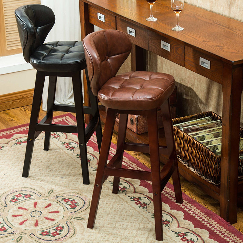 Industrial Armless Backrest Counter Stool Wood Cafe Bar Stool with Leather Cushion