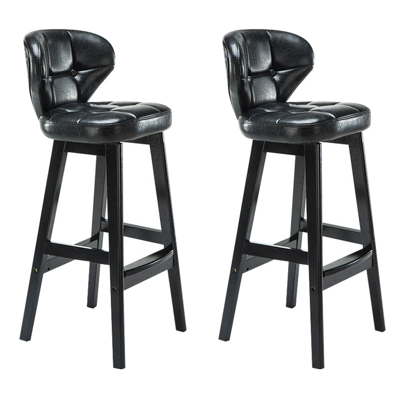 Industrial Armless Backrest Counter Stool Wood Cafe Bar Stool with Leather Cushion