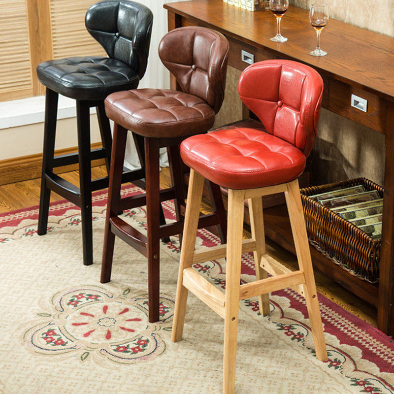 Industrial Armless Backrest Counter Stool Wood Cafe Bar Stool with Leather Cushion