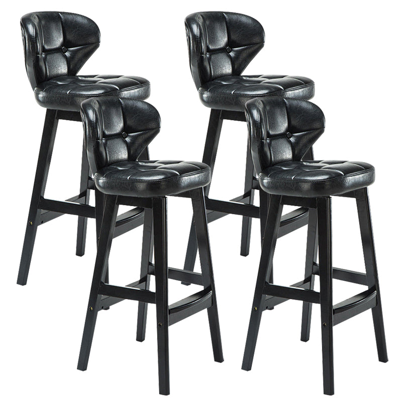 Industrial Armless Backrest Counter Stool Wood Cafe Bar Stool with Leather Cushion