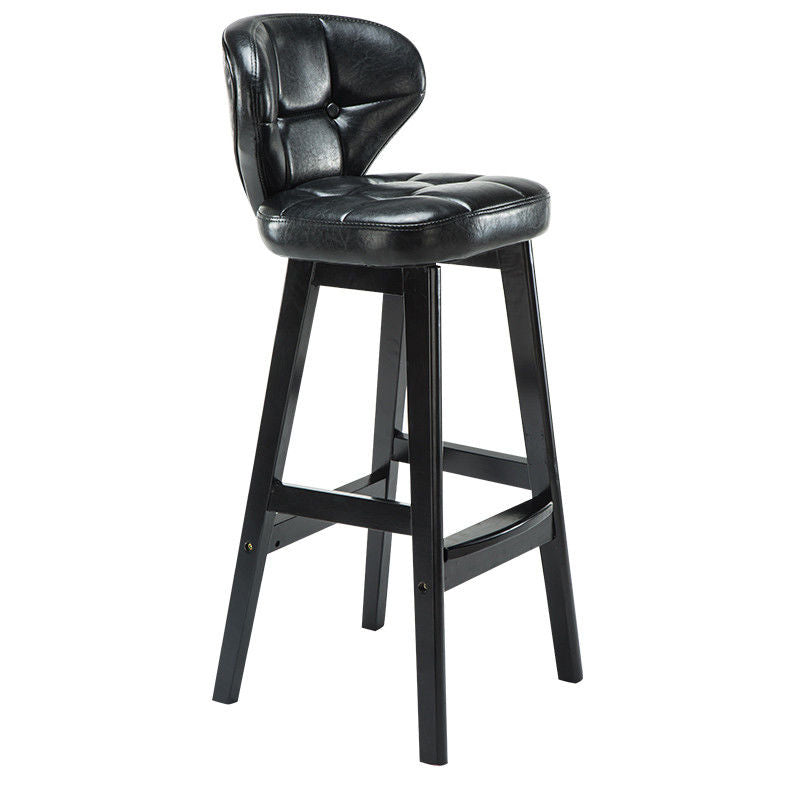 Industrial Armless Backrest Counter Stool Wood Cafe Bar Stool with Leather Cushion