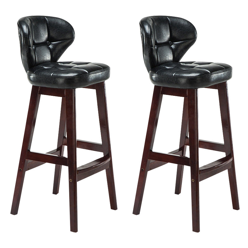 Industrial Armless Backrest Counter Stool Wood Cafe Bar Stool with Leather Cushion