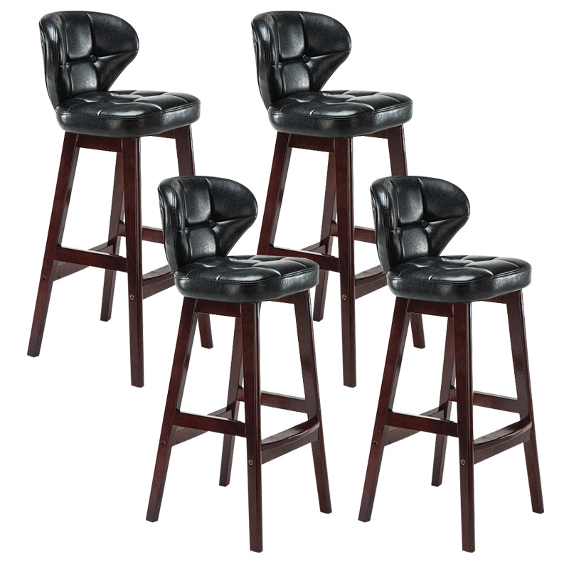 Industrial Armless Backrest Counter Stool Wood Cafe Bar Stool with Leather Cushion