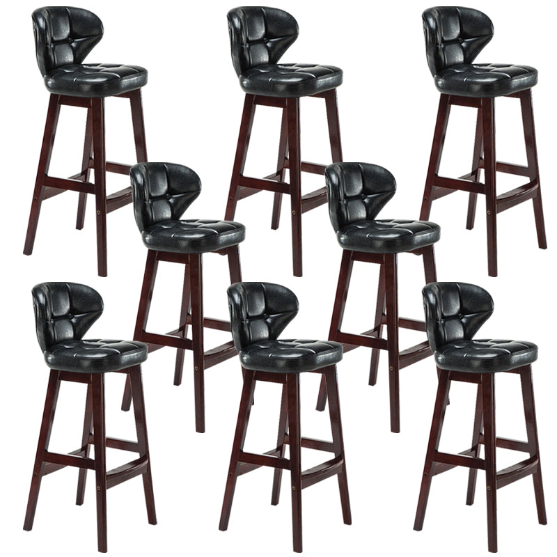 Industrial Armless Backrest Counter Stool Wood Cafe Bar Stool with Leather Cushion