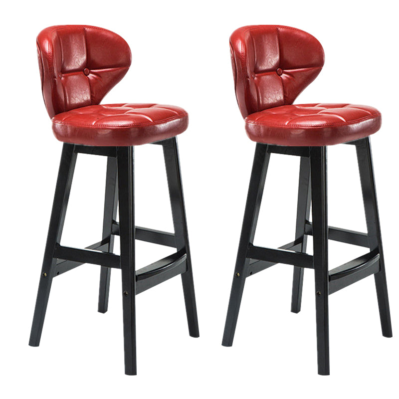 Industrial Armless Backrest Counter Stool Wood Cafe Bar Stool with Leather Cushion