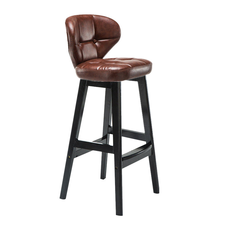 Industrial Armless Backrest Counter Stool Wood Cafe Bar Stool with Leather Cushion