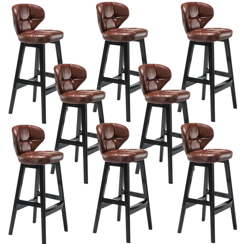Industrial Armless Backrest Counter Stool Wood Cafe Bar Stool with Leather Cushion