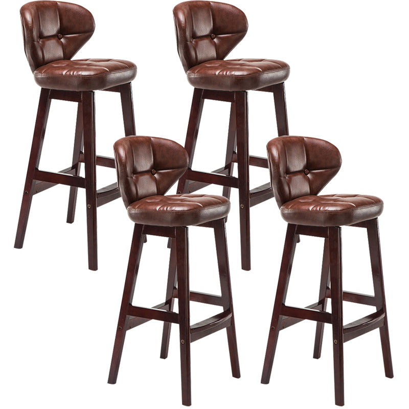 Industrial Armless Backrest Counter Stool Wood Cafe Bar Stool with Leather Cushion