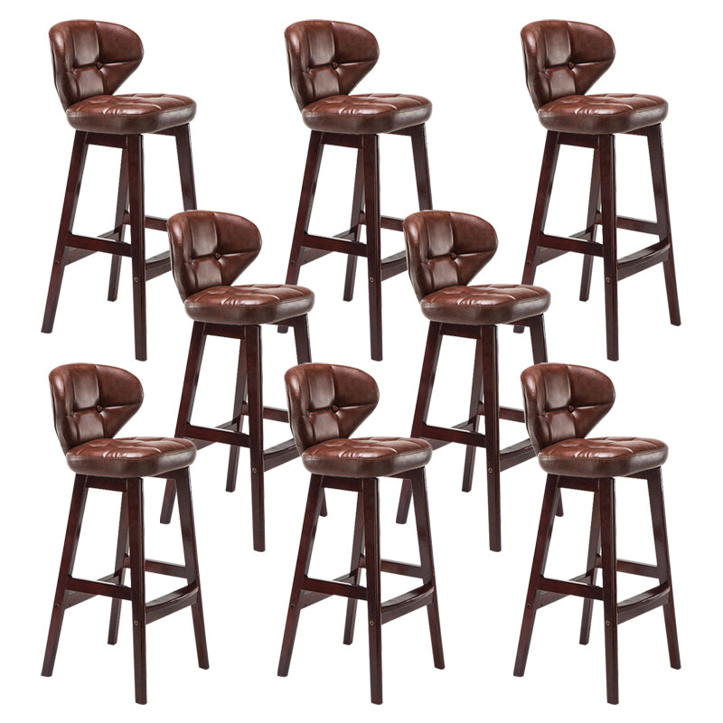 Industrial Armless Backrest Counter Stool Wood Cafe Bar Stool with Leather Cushion