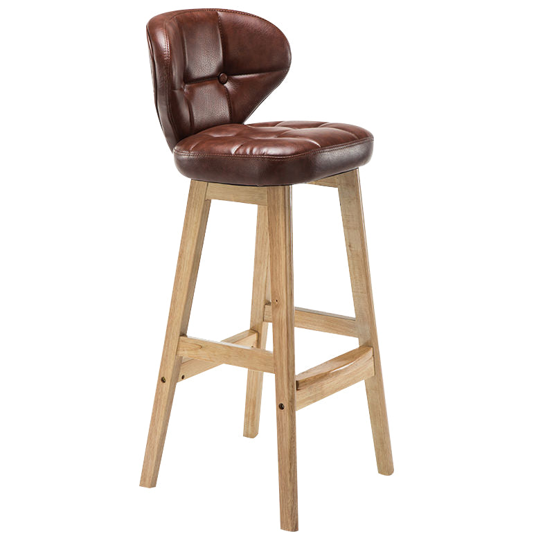 Industrial Armless Backrest Counter Stool Wood Cafe Bar Stool with Leather Cushion