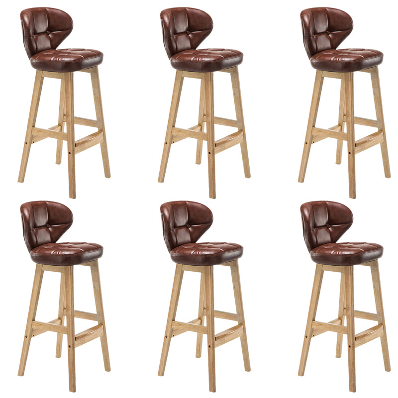 Industrial Armless Backrest Counter Stool Wood Cafe Bar Stool with Leather Cushion