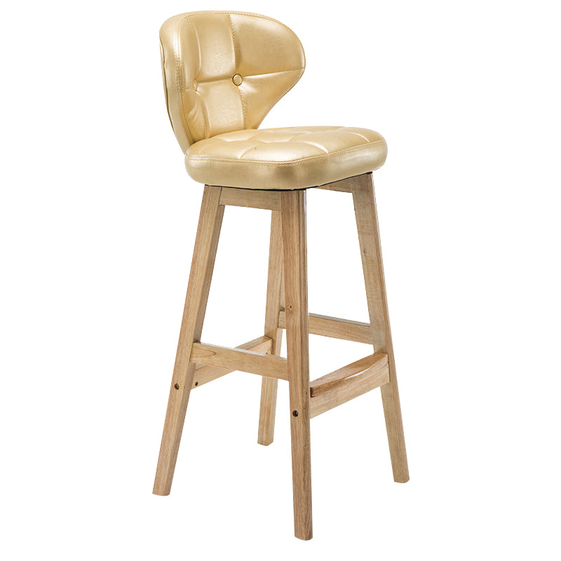 Industrial Armless Backrest Counter Stool Wood Cafe Bar Stool with Leather Cushion