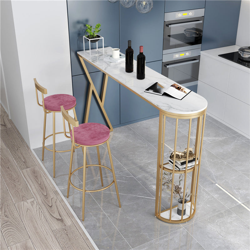 Contemporary Velvet Counter Stool Round Living Room Bar Stool with Metal Legs