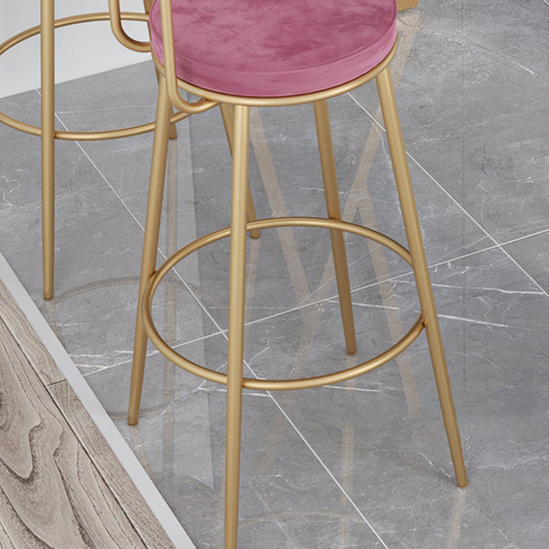 Contemporary Velvet Counter Stool Round Living Room Bar Stool with Metal Legs