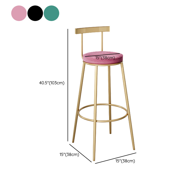 Contemporary Velvet Counter Stool Round Living Room Bar Stool with Metal Legs