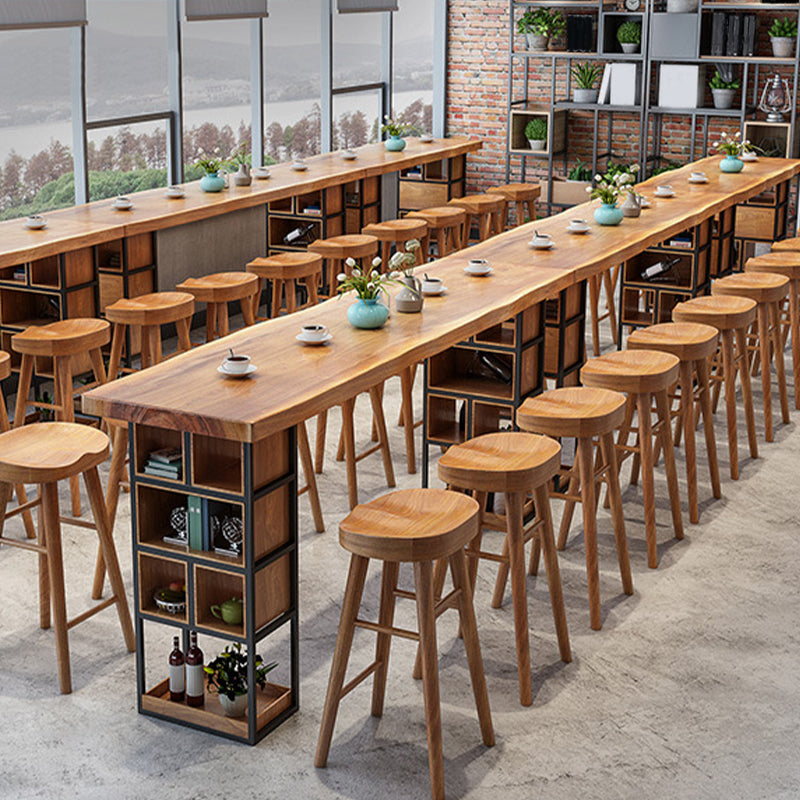 Contemporary Solid Wood Counter Stool Saddle Seat Backless Bar Stool