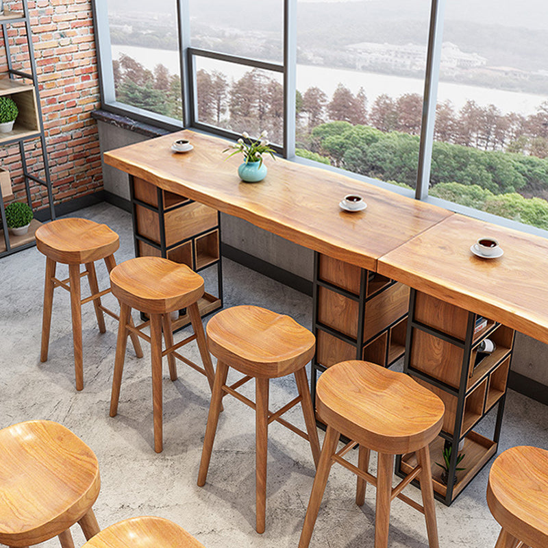 Contemporary Solid Wood Counter Stool Saddle Seat Backless Bar Stool