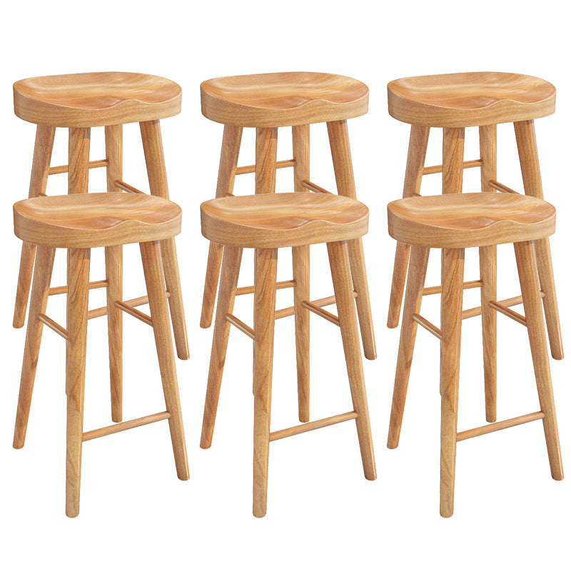 Contemporary Solid Wood Counter Stool Saddle Seat Backless Bar Stool