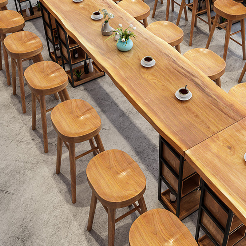 Contemporary Solid Wood Counter Stool Saddle Seat Backless Bar Stool