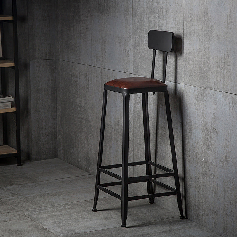 Industrial Black Counter Stool with Square Seat Metal Barstool for Bar