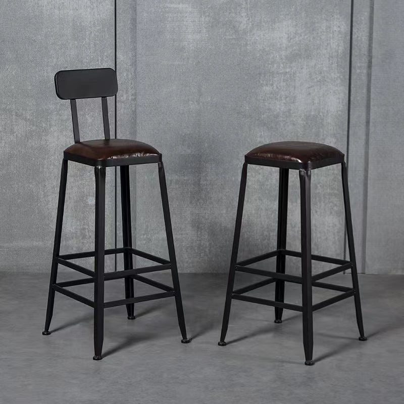 Industrial Black Counter Stool with Square Seat Metal Barstool for Bar