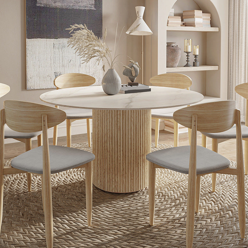 Contemporary Pedestal Table Wood Base Round Stone Dining Table for Home Kitchen
