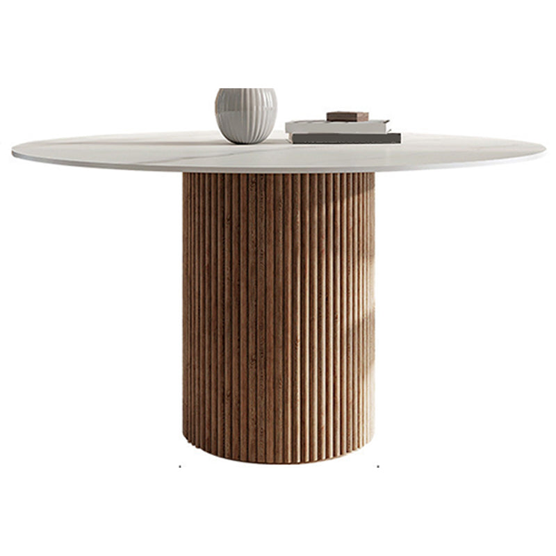 Contemporary Pedestal Table Wood Base Round Stone Dining Table for Home Kitchen