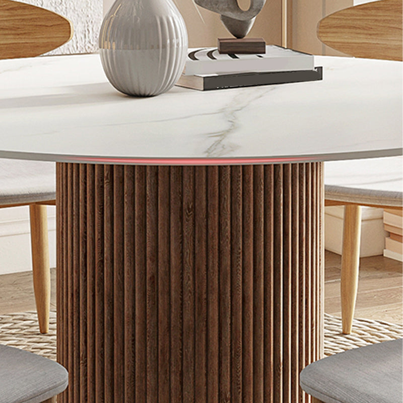 Contemporary Pedestal Table Wood Base Round Stone Dining Table for Home Kitchen