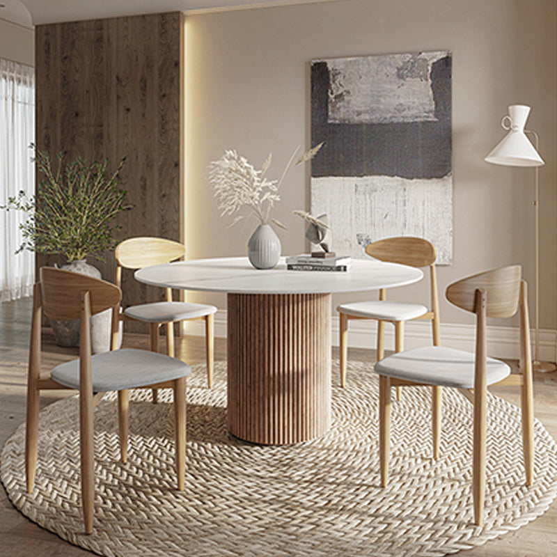 Contemporary Pedestal Table Wood Base Round Stone Dining Table for Home Kitchen