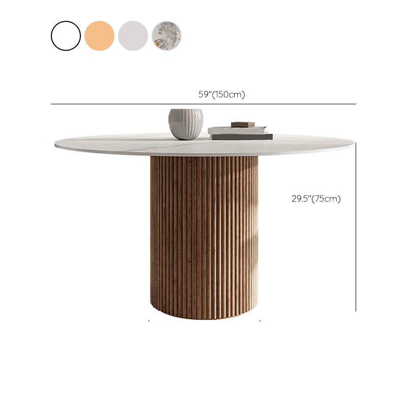Contemporary Pedestal Table Wood Base Round Stone Dining Table for Home Kitchen