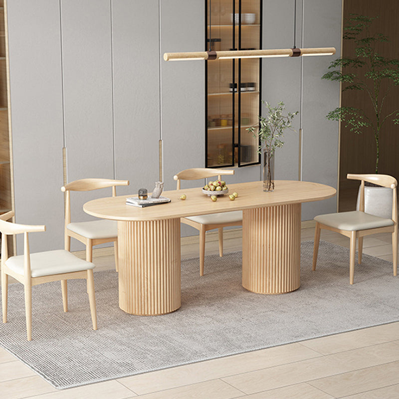 Modern Double Pedestal Table Oval Wood Dining Table for Home Kitchen